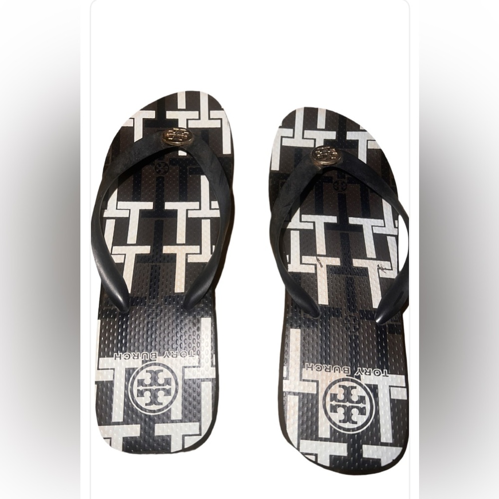 Tory Burch Black and White Patterned Sandals